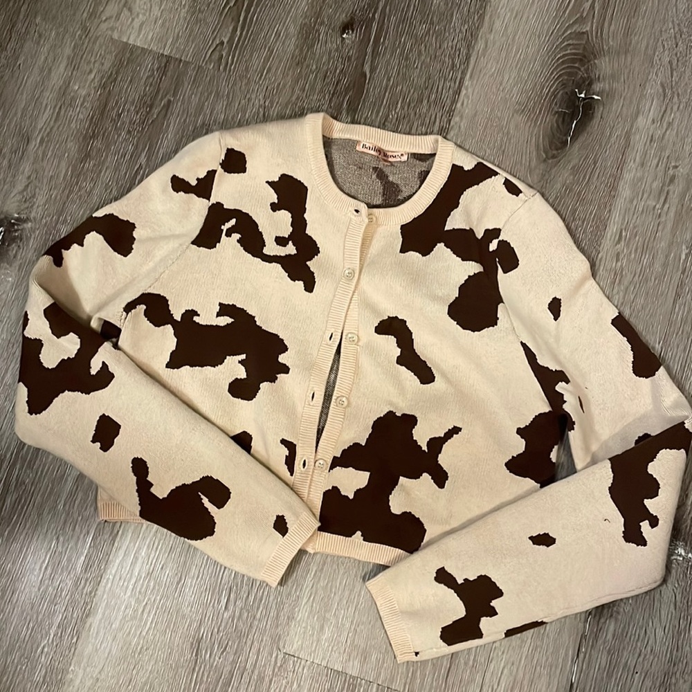 Bailey Rose Cropped Cow Print Cardigan